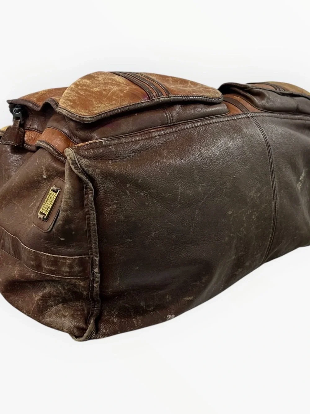 Vintage LAND Colombian Leather Large Duffel Travel Bag Weekend Carry On Brown